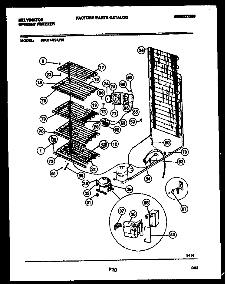 SYSTEM AND ELECTRICAL PARTS Diagram and Parts List for KFU14M2AW0  Kelvinator Freezer