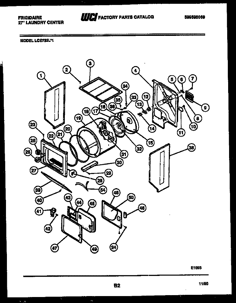 CABINET AND COMPONENT PARTS Diagram and Parts List for LCE732LW1  Frigidaire Washer Dryer Combo