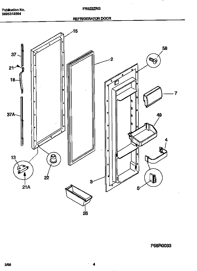 REFRIGERATOR Diagram and Parts List for FRS22ZRGB3  Frigidaire Refrigerator