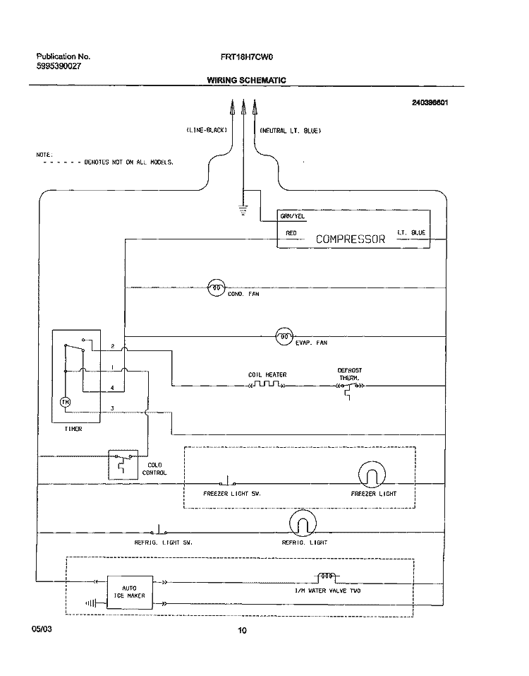 WIRING SCHEMATIC Diagram and Parts List for FRT18H7CW0  Frigidaire Refrigerator