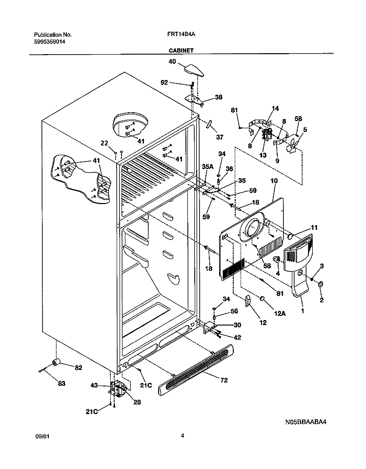 CABINET Diagram and Parts List for FRT14B4AZ0  Frigidaire Refrigerator