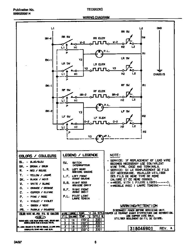 WIRING DIAGRAM Diagram and Parts List for TEC6X2XCD3  Tappan Cooktop