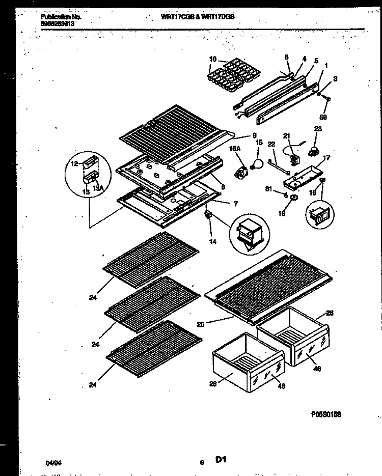 SHELVES AND SUPPORTS Diagram and Parts List for WRT17DGBD0  Frigidaire Refrigerator