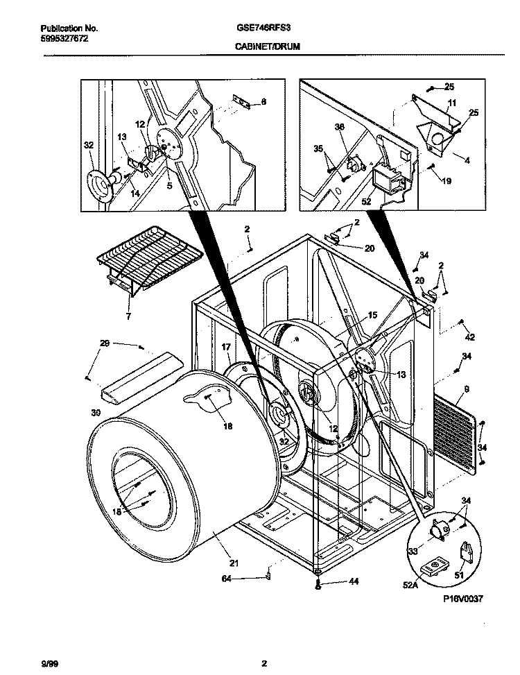 P16V0037 DRY CAB, HEATER Diagram and Parts List for GSE746RFS3  Gibson Dryer