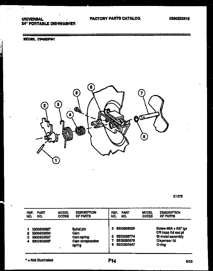 CAM Diagram and Parts List for DP400PW1  Tappan Dishwasher
