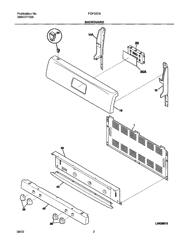BACKGUARD Diagram and Parts List for FGF337ABB  Frigidaire Range