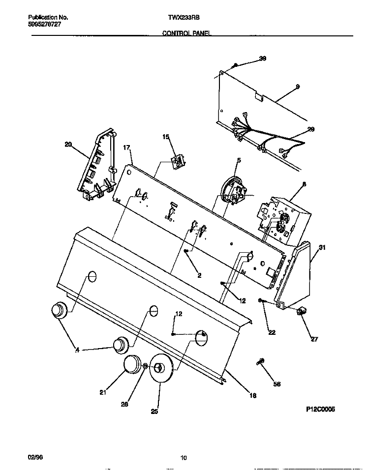 CONTROL PANEL Diagram and Parts List for TWX233RBW3  Tappan Washer