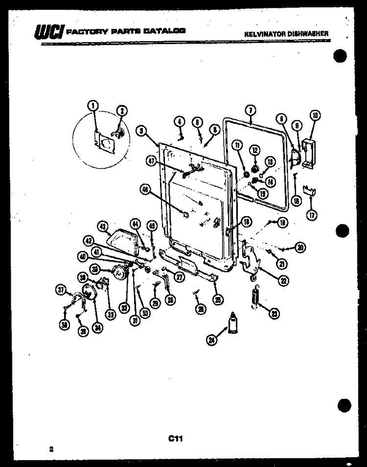 INNER DOOR PARTS Diagram and Parts List for DWU7025DR1  Kelvinator Dishwasher