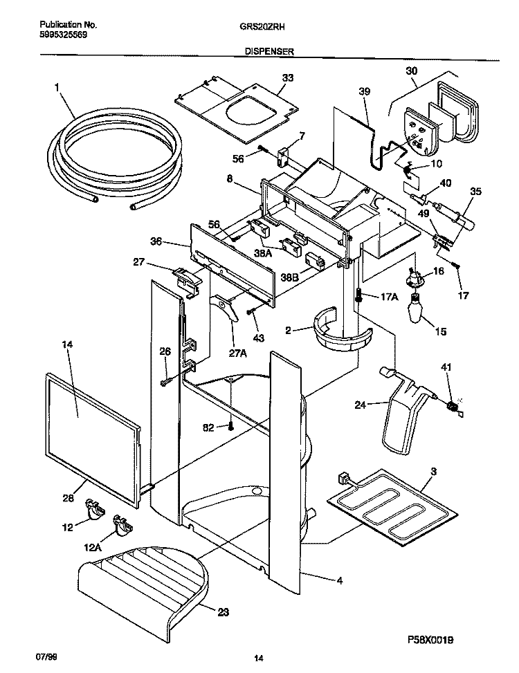ICE DISPENSER Diagram and Parts List for GRS20ZRHW1  Gibson Refrigerator