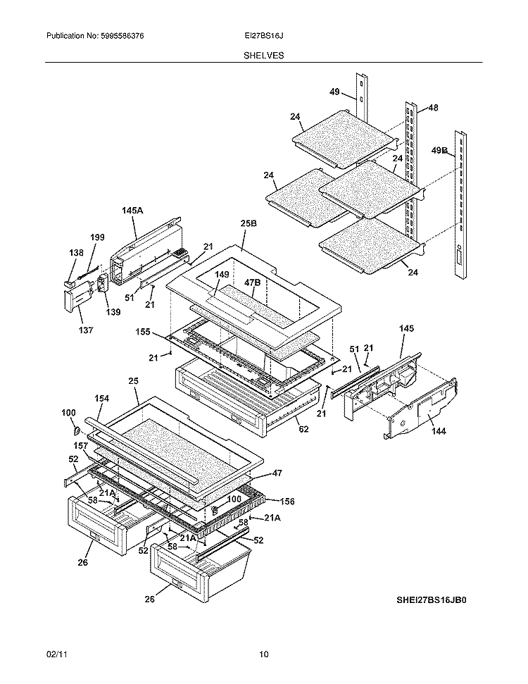 SHELVES Diagram and Parts List for EI27BS16JS2  Electrolux Refrigerator
