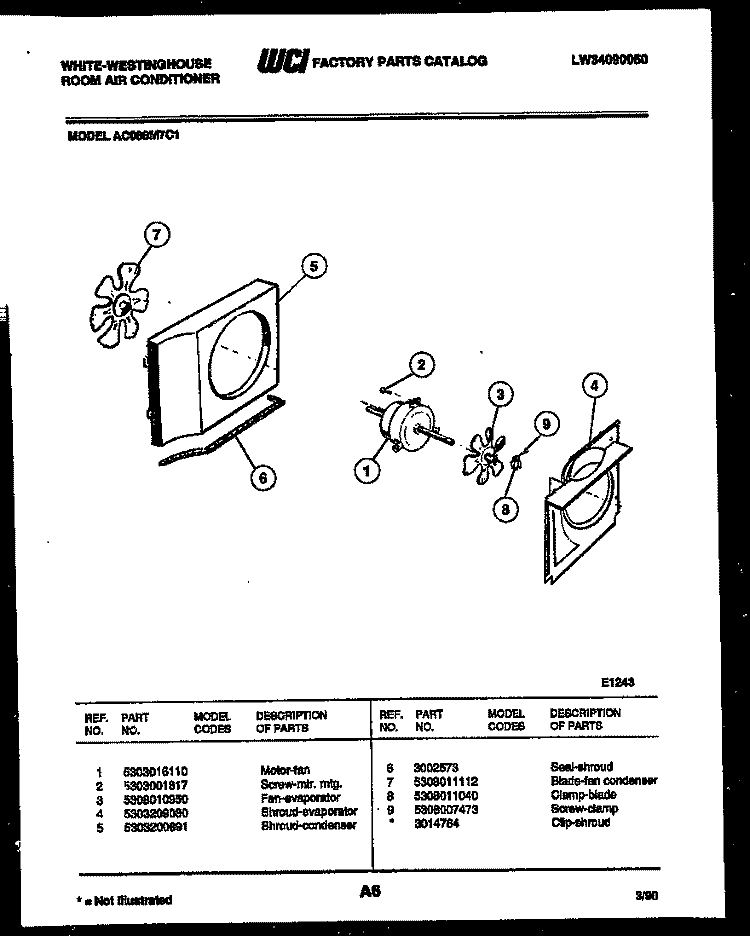 AIR HANDLING PARTS Diagram and Parts List for AC088M7C1  Frigidaire Air Conditioner