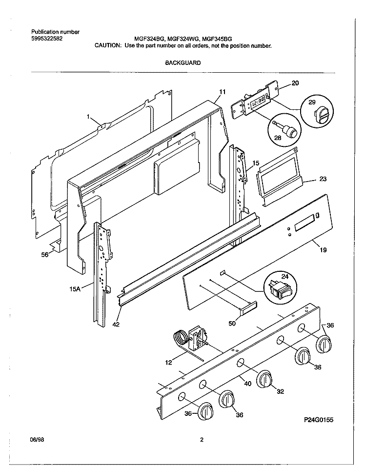 BACKGUARD Diagram and Parts List for MGF324BGDF  Frigidaire Range