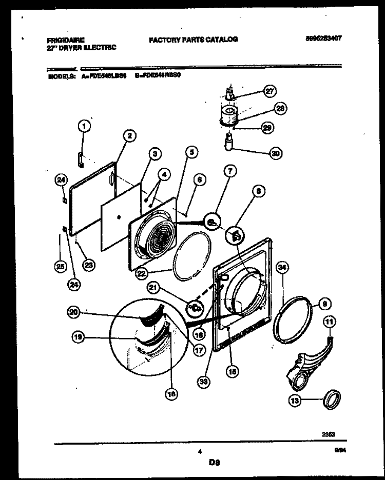 DOOR PARTS Diagram and Parts List for FDE546RBS0  Frigidaire Dryer