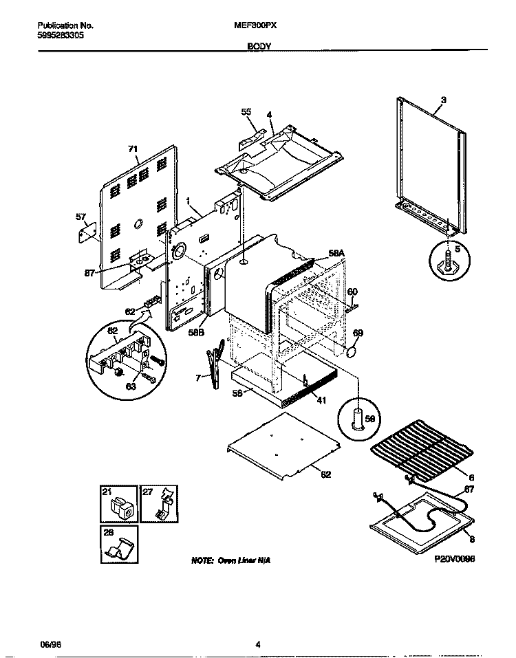 BODY Diagram and Parts List for MEF300PXWB  Frigidaire Range