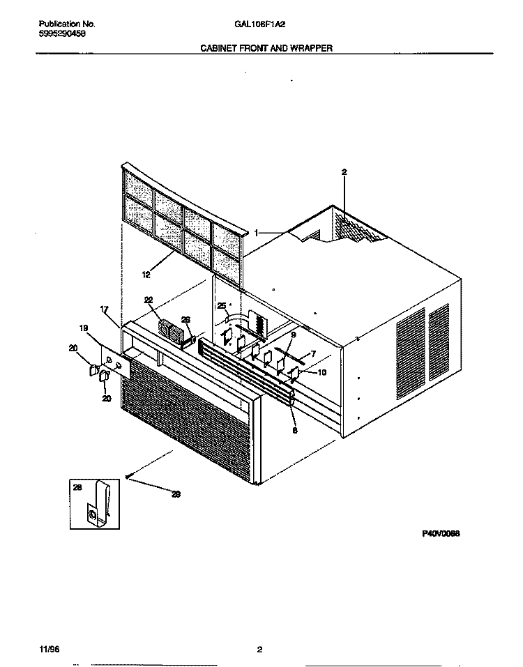 CABINET FRONT AND WRAPPER Diagram and Parts List for GAL106F1A2  Gibson Air Conditioner