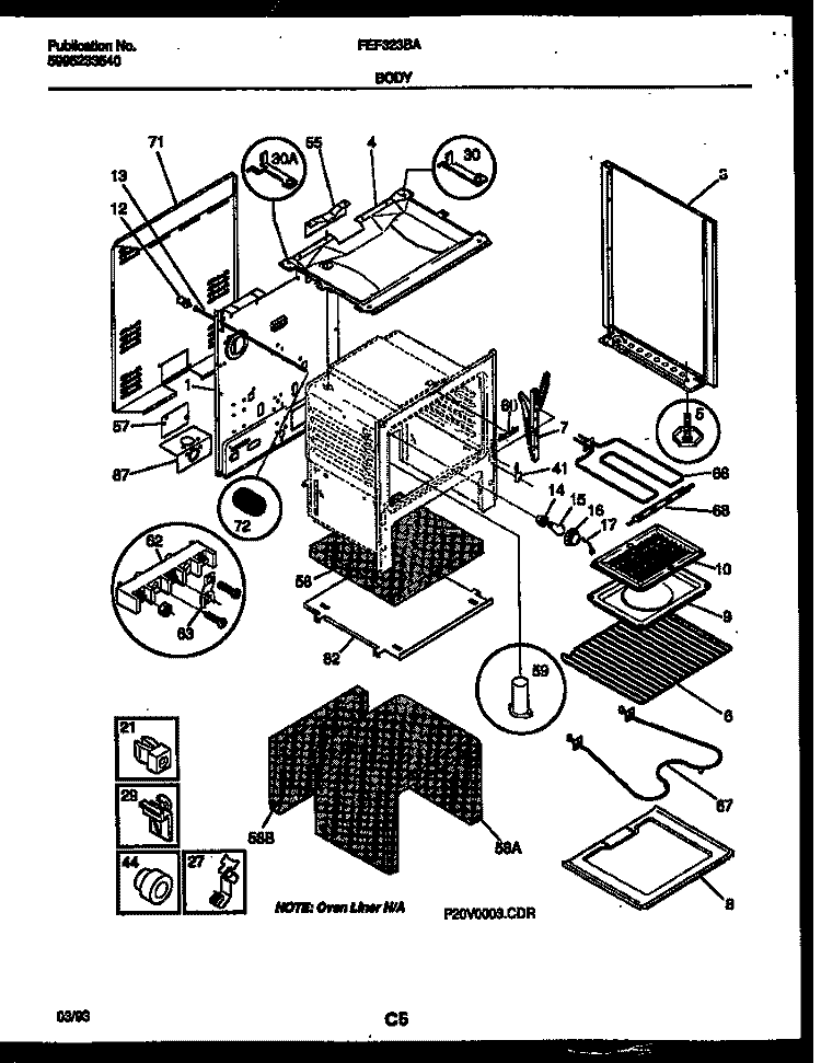 BODY PARTS Diagram and Parts List for FEF323BAWA  Frigidaire Range
