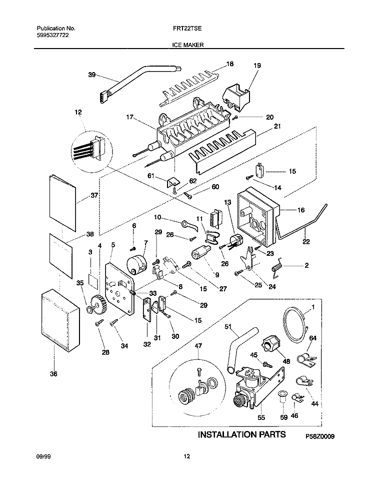ICE MAKER Diagram and Parts List for FRT22TSEK5  Frigidaire Refrigerator