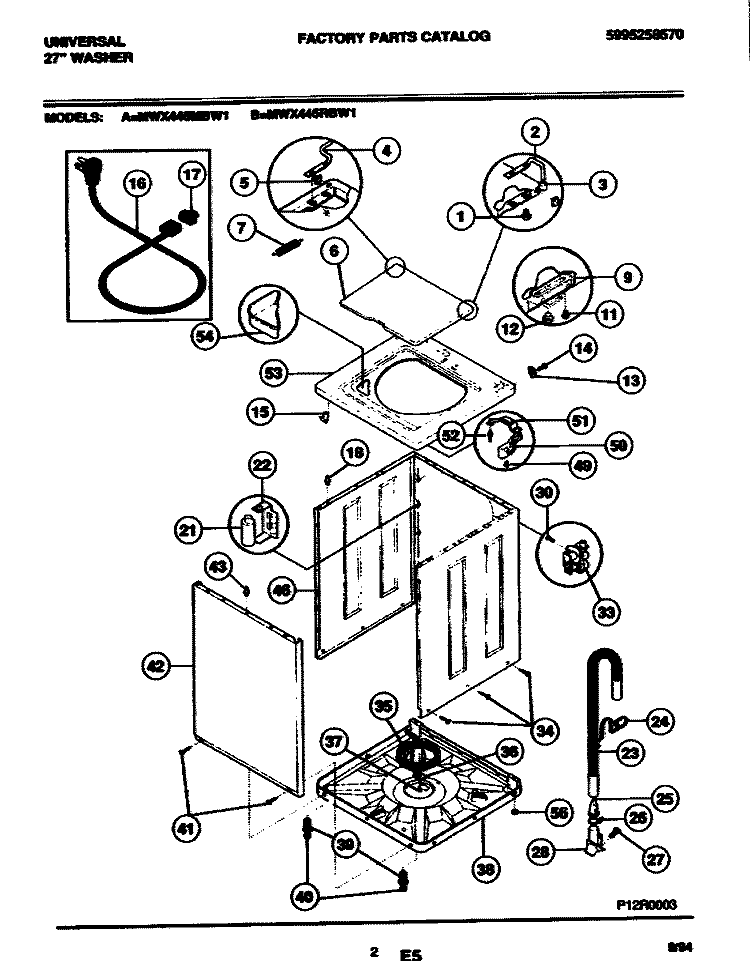 CABINET Diagram and Parts List for MWX445RBW1  Frigidaire Washer