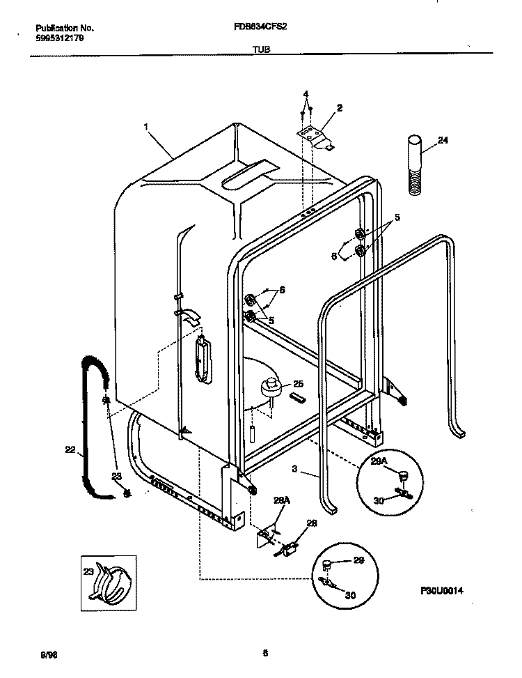 TUB Diagram and Parts List for FDB634CFS2  Frigidaire Dishwasher