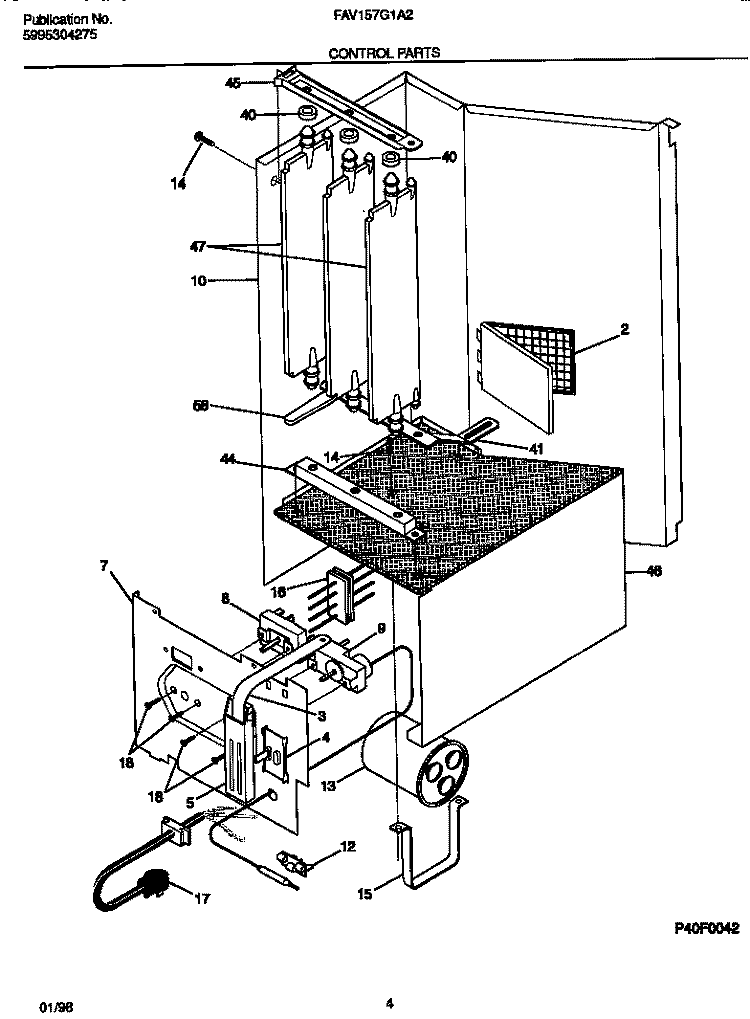 CONTROL PARTS Diagram and Parts List for FAV157G1A2  Frigidaire Air Conditioner