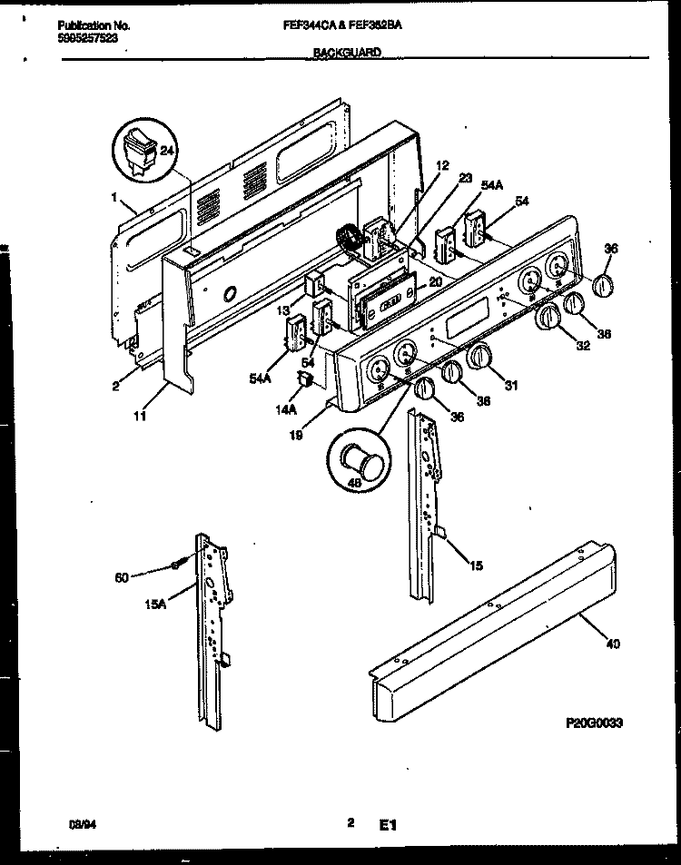 BACKGUARD Diagram and Parts List for FEF322CASB  Frigidaire Range