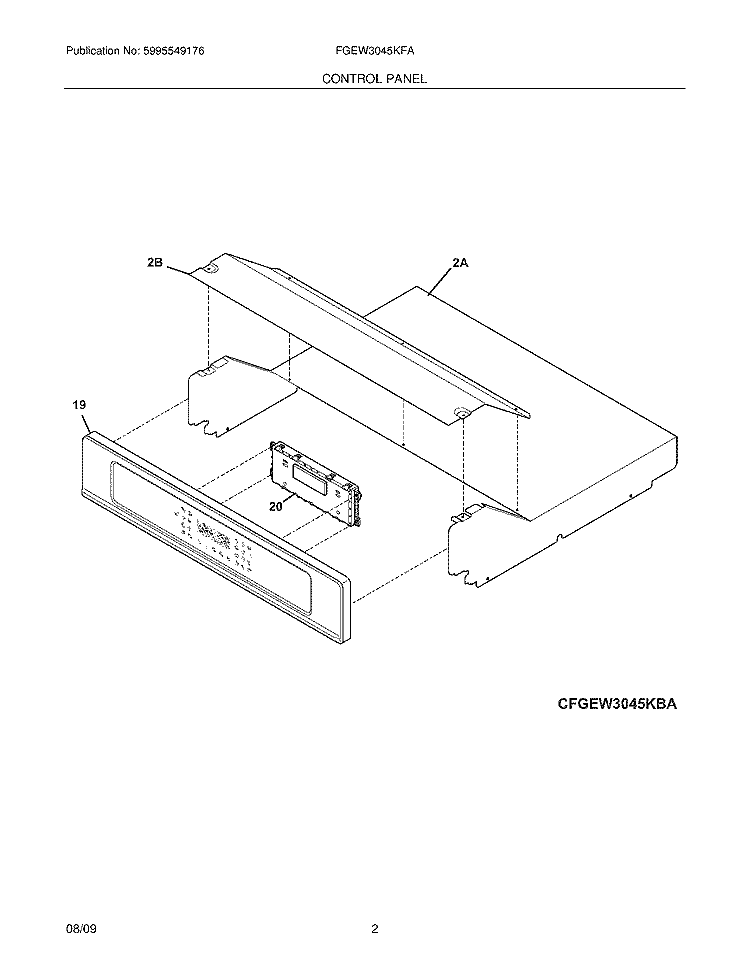 CONTROL PANEL Diagram and Parts List for FGEW3045KFA  Frigidaire Wall Oven