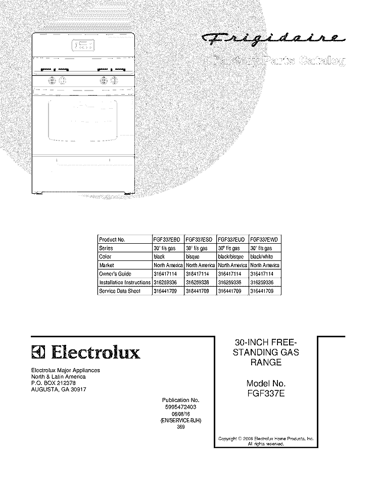 COVER Diagram and Parts List for FGF337EBD  Frigidaire Range