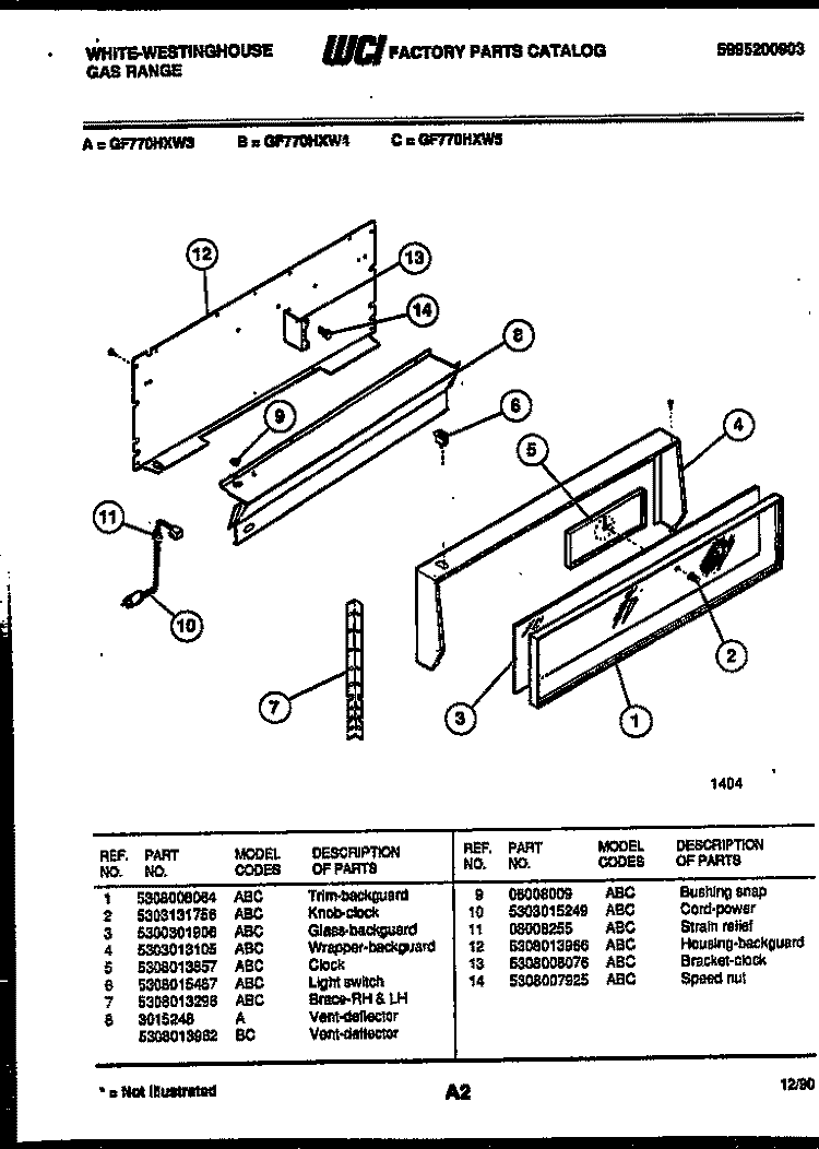 BACKGUARD Diagram and Parts List for GF770HXD5  Frigidaire Range
