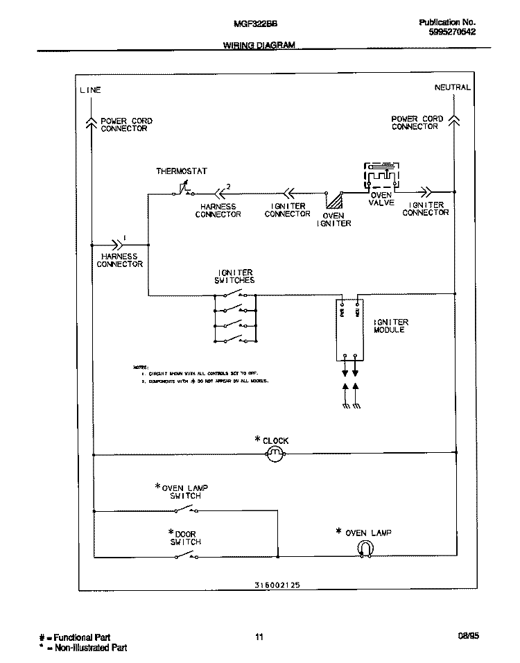 WIRING DIAGRAM Diagram and Parts List for MGF322BBWC  Frigidaire Range