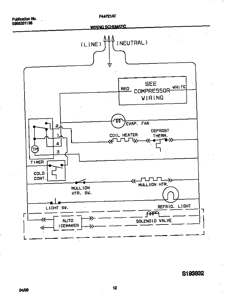 WIRING DIAGRAM Diagram and Parts List for F44P21ATD1  Frigidaire Refrigerator