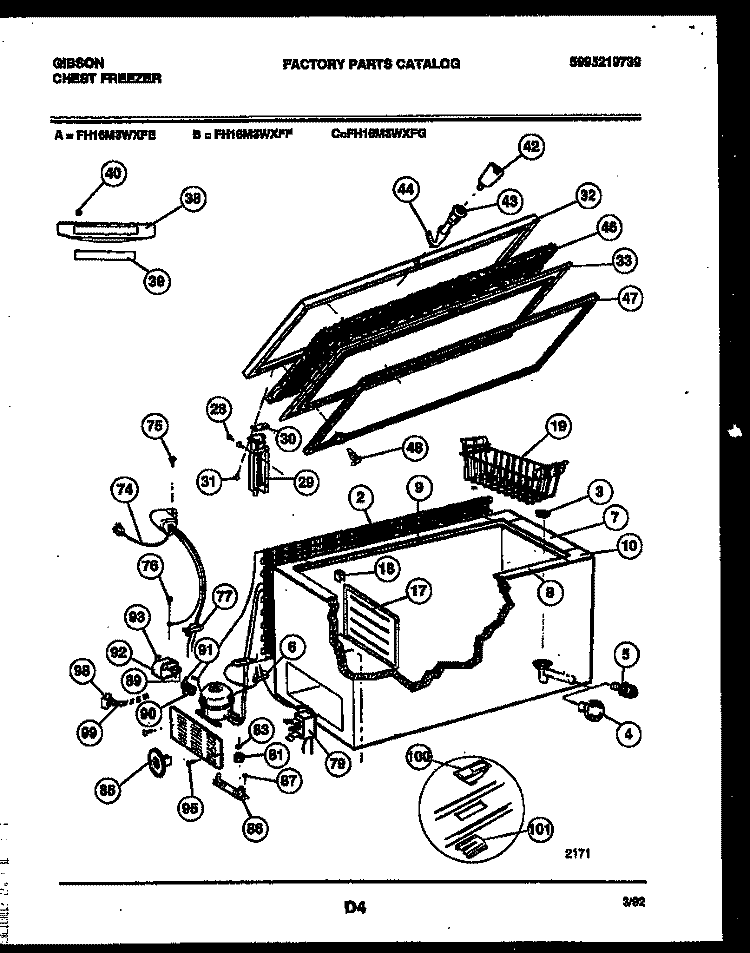 CHEST FREEZER PARTS Diagram and Parts List for FH16M3WXFF  Gibson Freezer