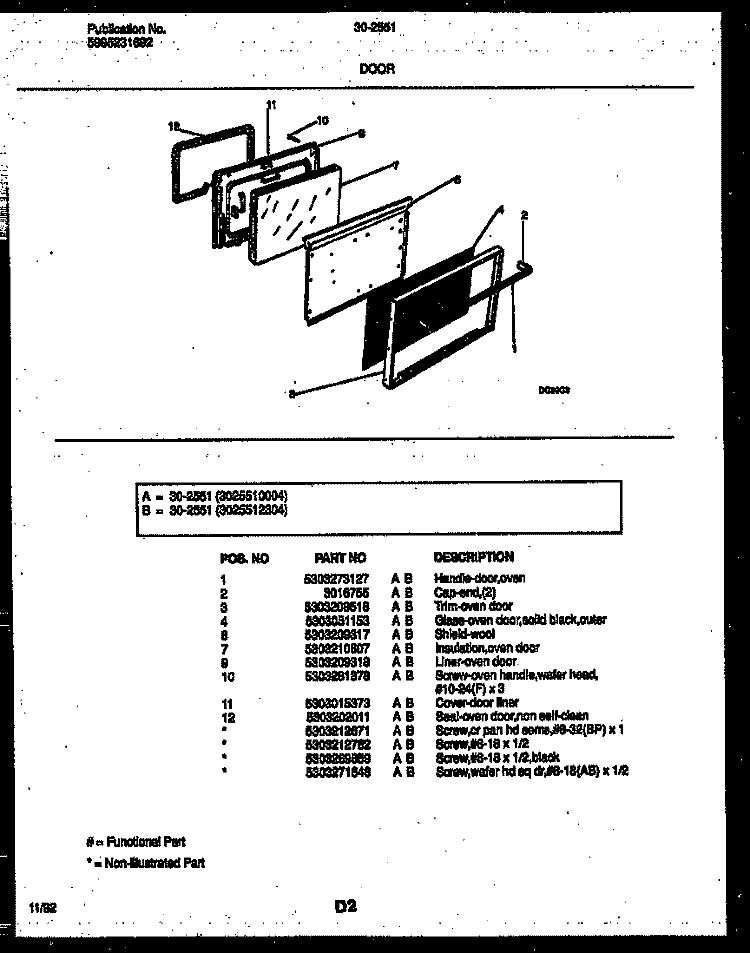 DOOR PARTS Diagram and Parts List for 30-2551-00-04  Tappan Range