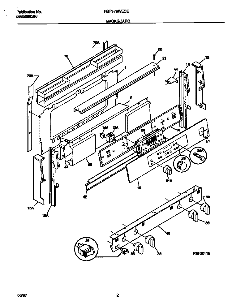 BACKGUARD Diagram and Parts List for FGF379WECE  Frigidaire Range