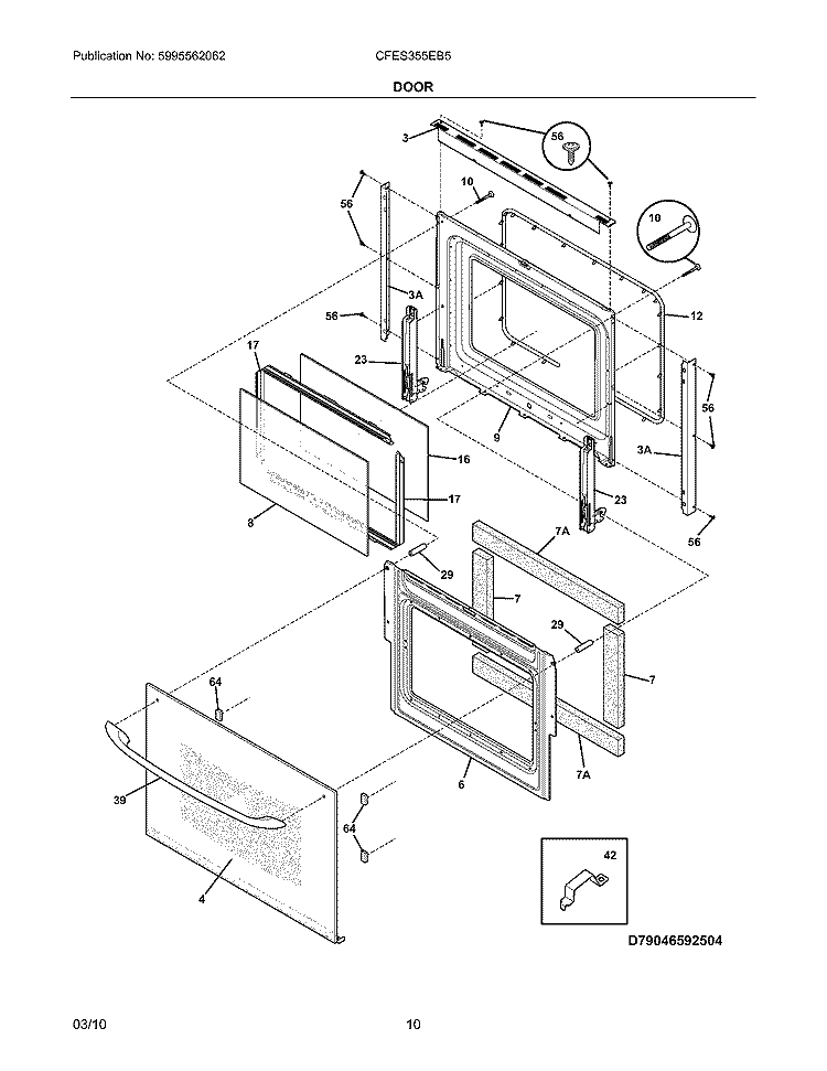 DOOR Diagram and Parts List for CFES355EB5  Frigidaire Range