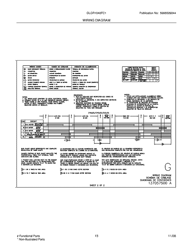 WIRING DIAGRAM Diagram and Parts List for GLGR1042FC1  Frigidaire Dryer