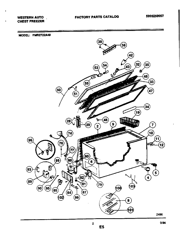 DOOR / CABINET / SYSTEM Diagram and Parts List for FMR2722A49  Frigidaire Freezer