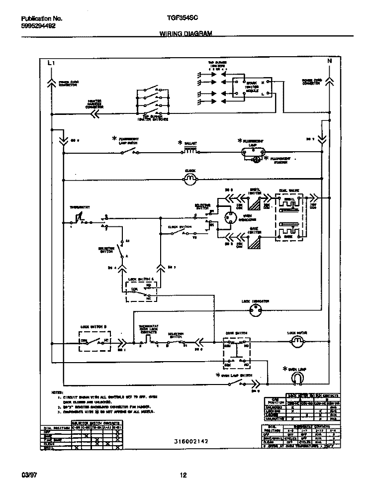WIRING DIAGRAM Diagram and Parts List for TGF354SCWD  Tappan Range