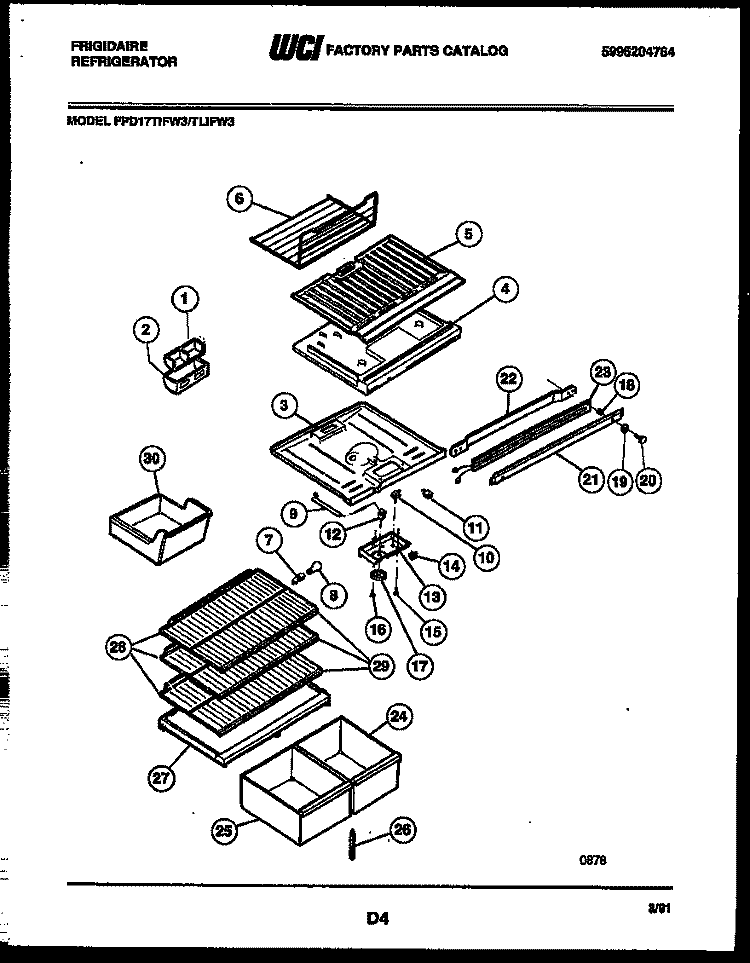 SHELVES AND SUPPORTS Diagram and Parts List for FPD17TLIFW3  Frigidaire Refrigerator