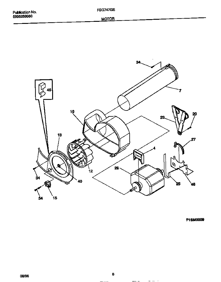 MOTOR Diagram and Parts List for FSG747GES0  Frigidaire Dryer
