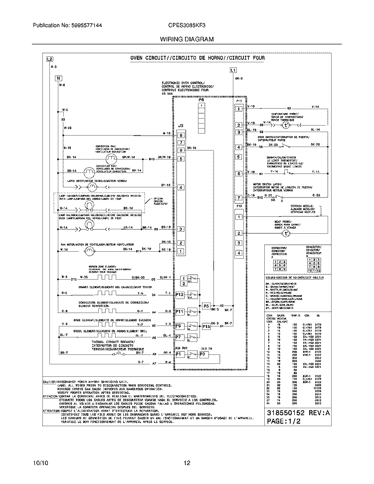 WIRING DIAGRAM Diagram and Parts List for CPES3085KF3  Frigidaire Range