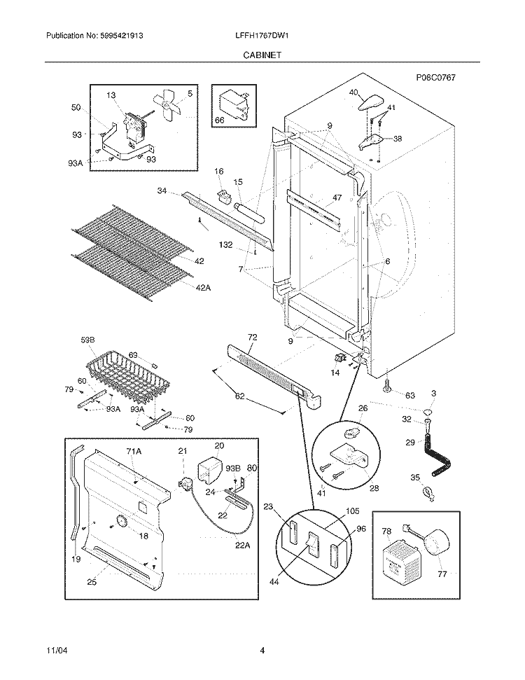 CABINET Diagram and Parts List for LFFH1767DW1  Frigidaire Freezer
