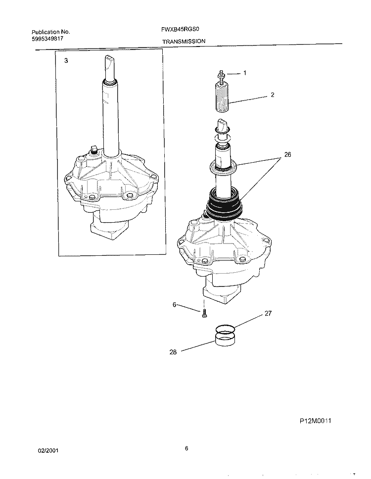 TRANSMISSION Diagram and Parts List for FWXB45RGS0  Frigidaire Washer