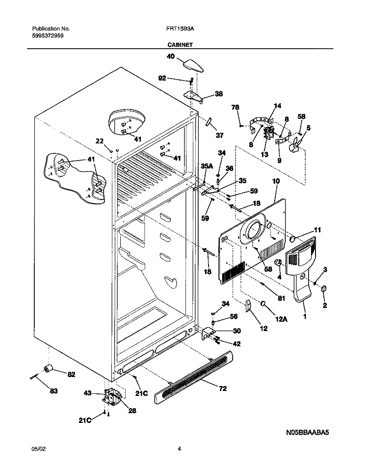 CABINET Diagram and Parts List for FRT15B3AQ2  Frigidaire Refrigerator