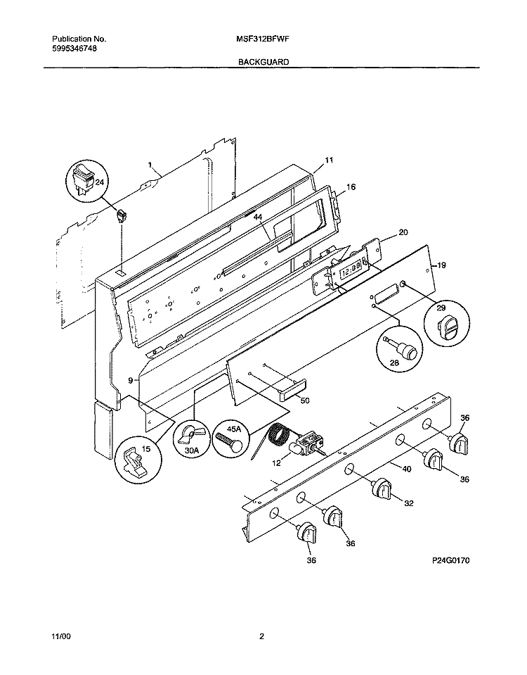 BACKGUARD Diagram and Parts List for MSF312BFWF  Uni Range
