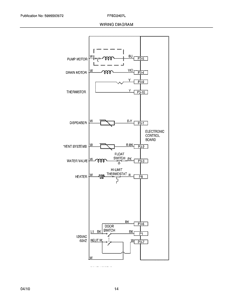 WIRING DIAGRAM Diagram and Parts List for FFBD2407LW0A  Frigidaire Dishwasher