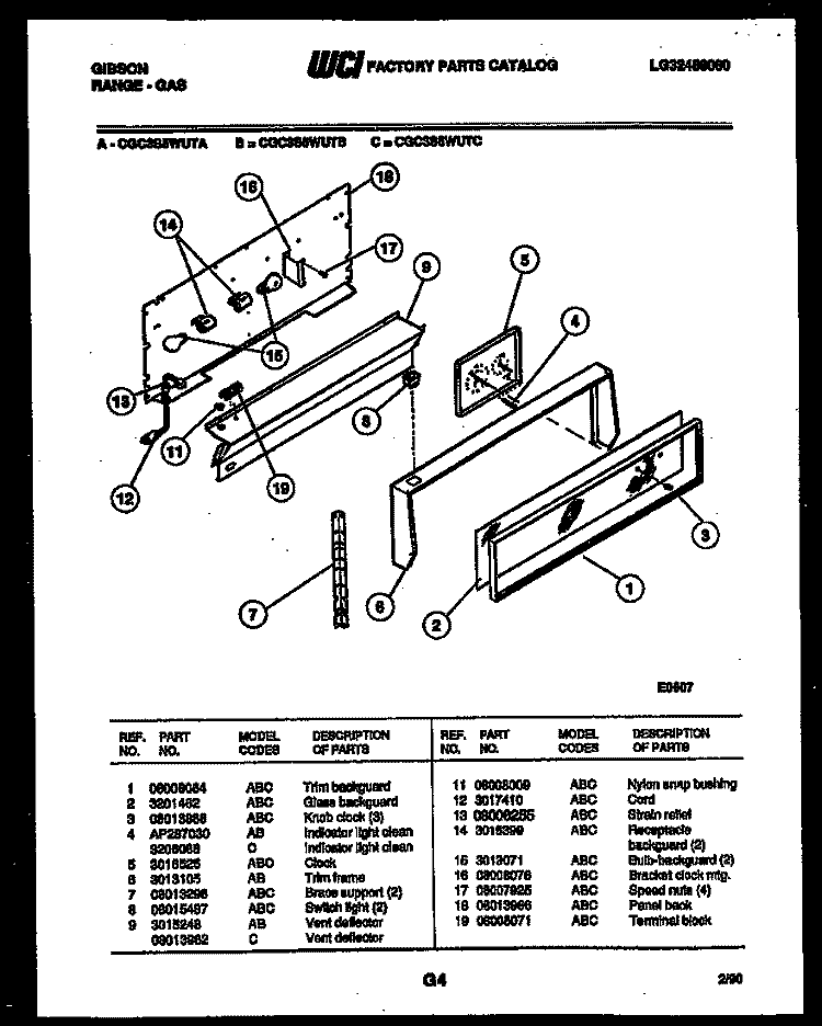 BACKGUARD Diagram and Parts List for CGC3S5WUTC  Gibson Range