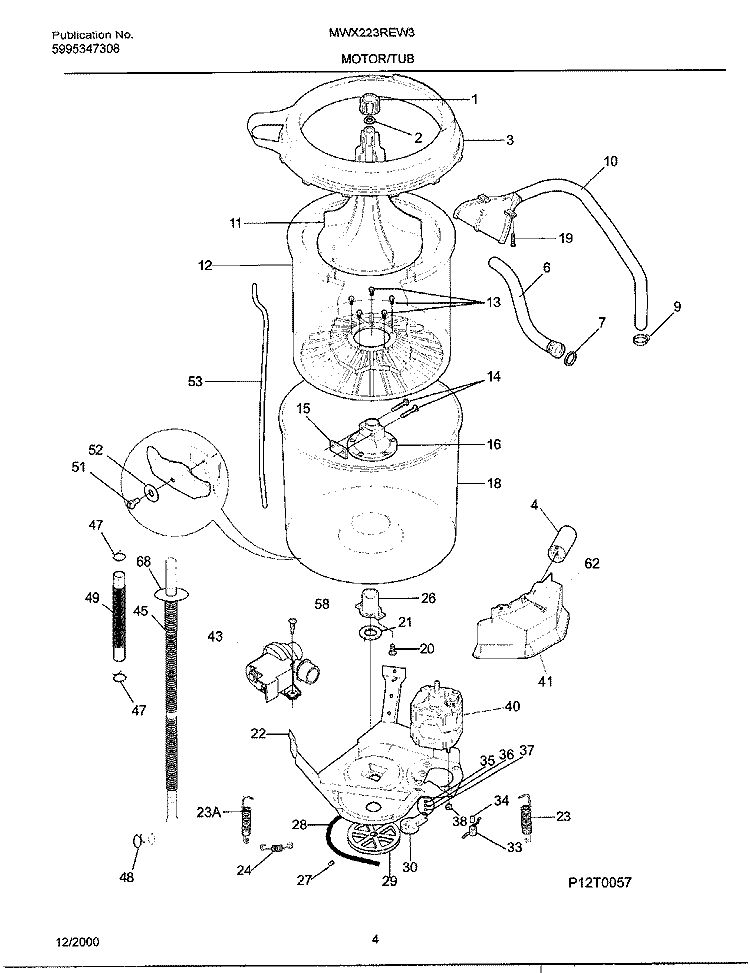 MOTOR / TUB Diagram and Parts List for MWX223REW3  Frigidaire Washer