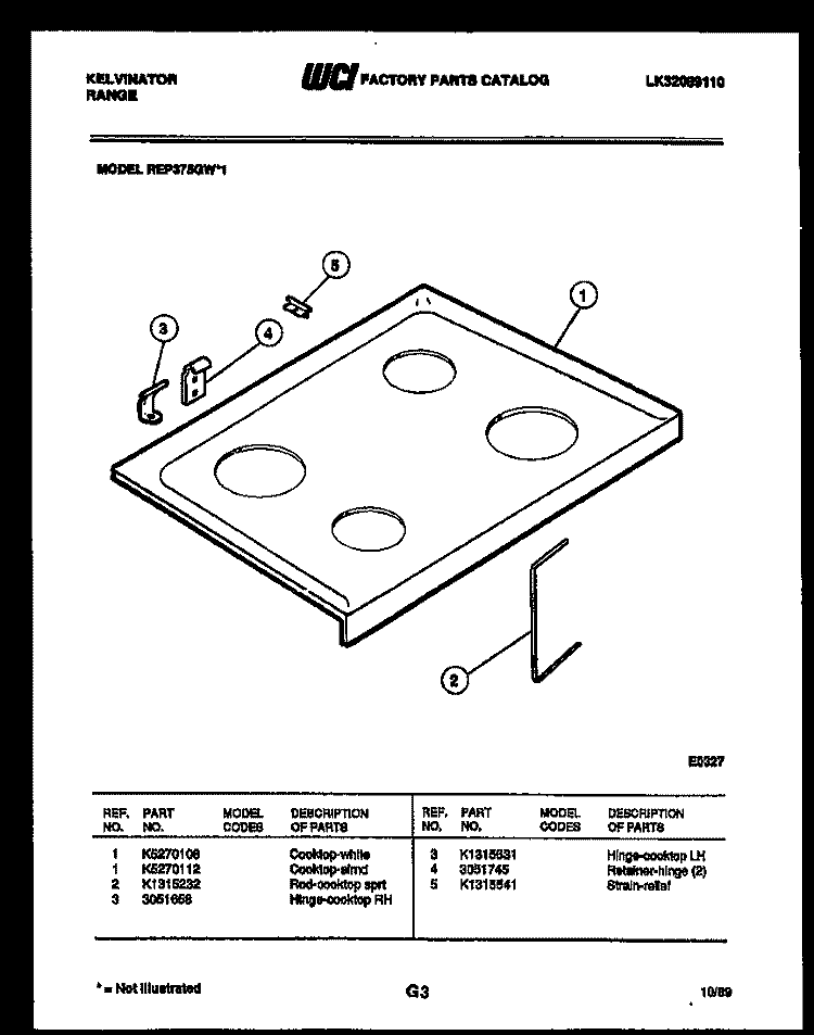COOKTOP PARTS Diagram and Parts List for REP375GD1  Kelvinator Range