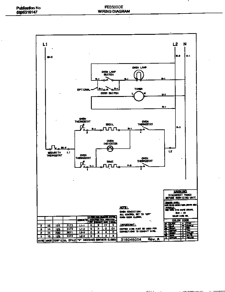 WIRING DIAGRAM Diagram and Parts List for FEB500CEBH  Frigidaire Wall Oven