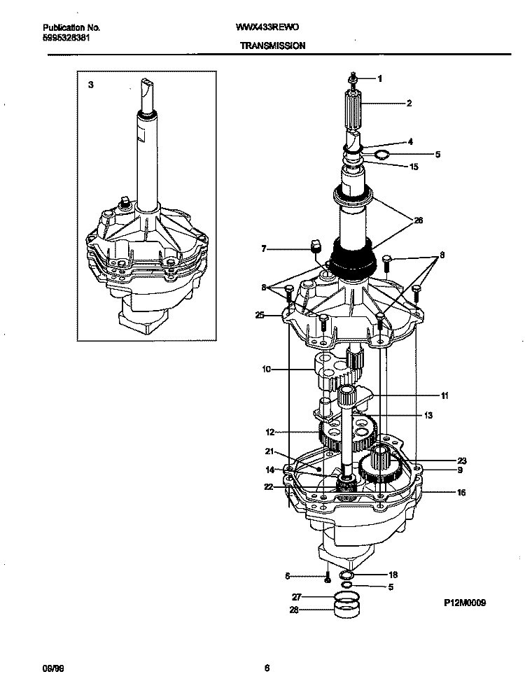 TRANSMISSION Diagram and Parts List for WWX433REW0  Frigidaire Washer